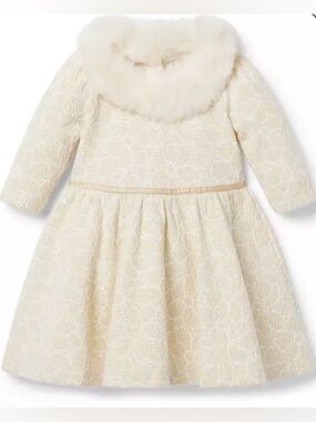 Janie and Jack - Floral Jacquard Faux Fur Collared Dress - Size 6-12 Months